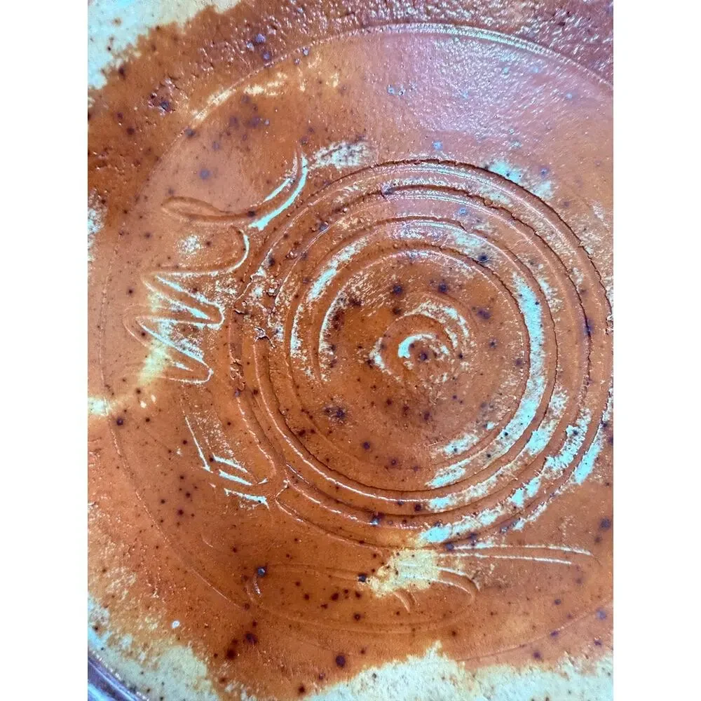 Studio Pottery Double Handle Bowl Turquoise Brown Art Pottery Dish Signed 9.5